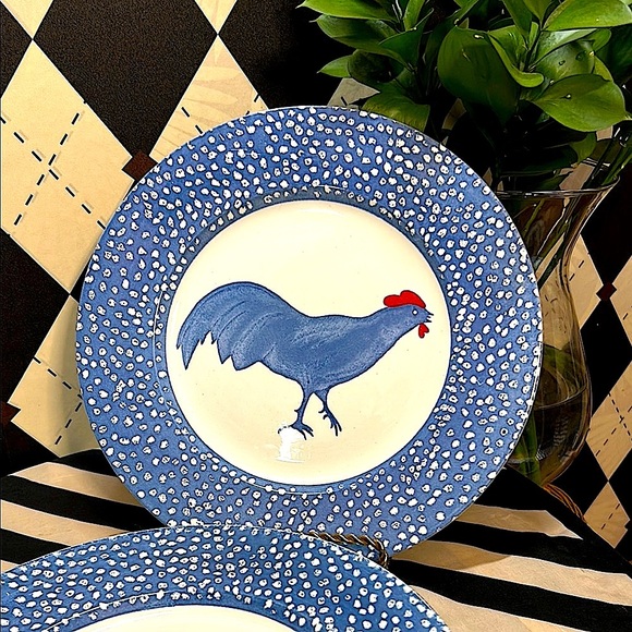 Vintage Chanticleer Set of 4 by Alice Cotterell – Blue Rooster Dinner Plates - Picture 4 of 11